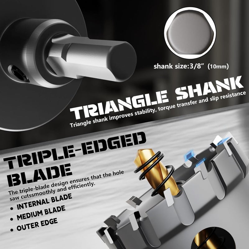 GSTK Hole Saw 8 PCS, Hole Saw for Metal, TCT Hole Cutter, 6Drill Saws with 2* Extra Pilot Center Bits, 2* Springs for Metal, Iron and Stainless Steel, Hard Materials - Image 3